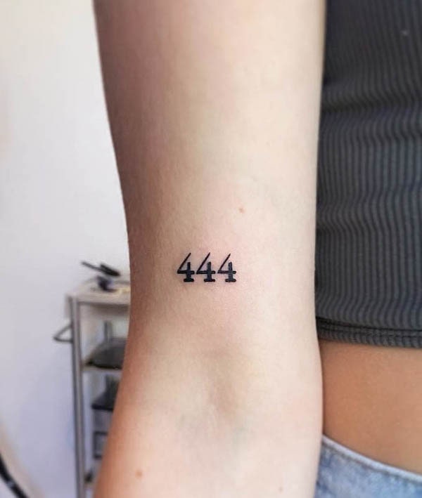 444 angel number tattoo by @hawthorneartistry