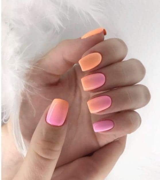 Bright Orange Pink Neon Ombre Nails