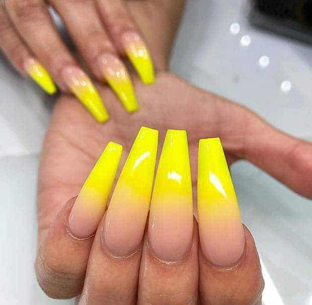 Bright Yellow Square Shaped Ombre Acrylic
