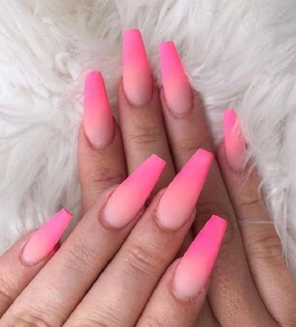 Hot Pink Coffin Ombre Nails