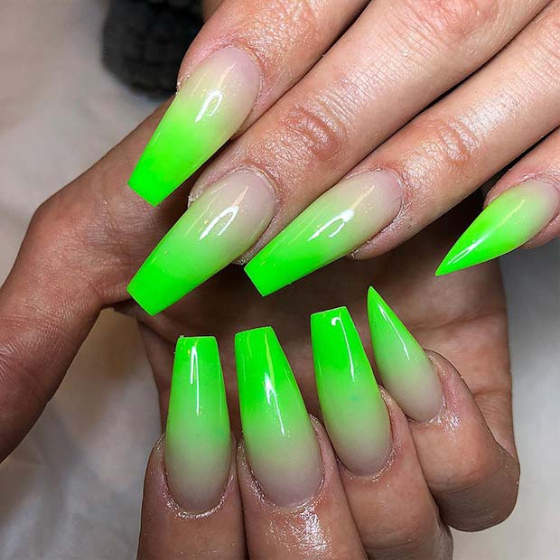Long Green Acrylic Nails With Ombre Transition