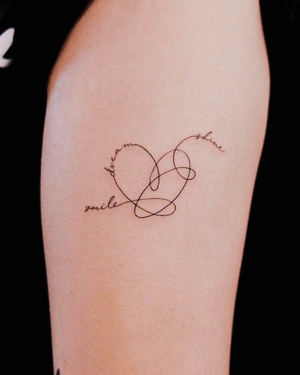 Script heart shape tattoo by @nhi.ink
