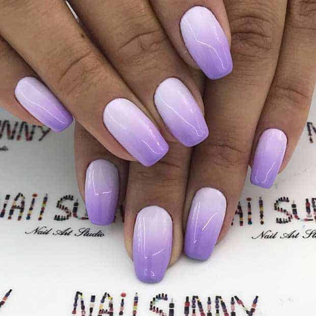 Square Shaped Lilac Purple Ombre Nails