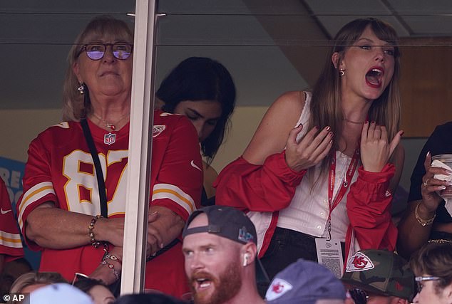 Big fan: Swift was first spotted watching Kelce as his team beat the Bears on September 24