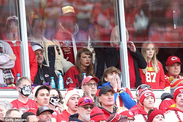 Swift looked downcast during the first half at Arrowhead with Kelce's team losing to the Bills