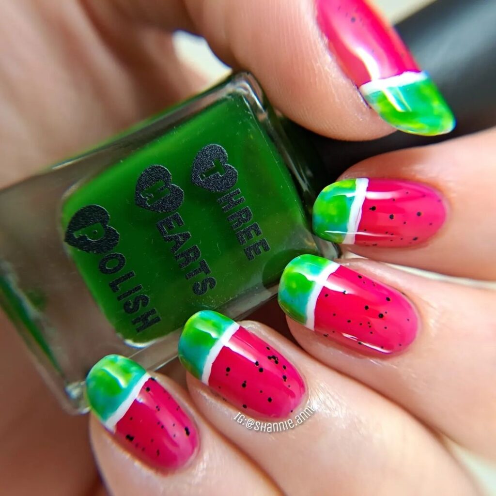 06-Pretty Easy Watermelon Nails-J