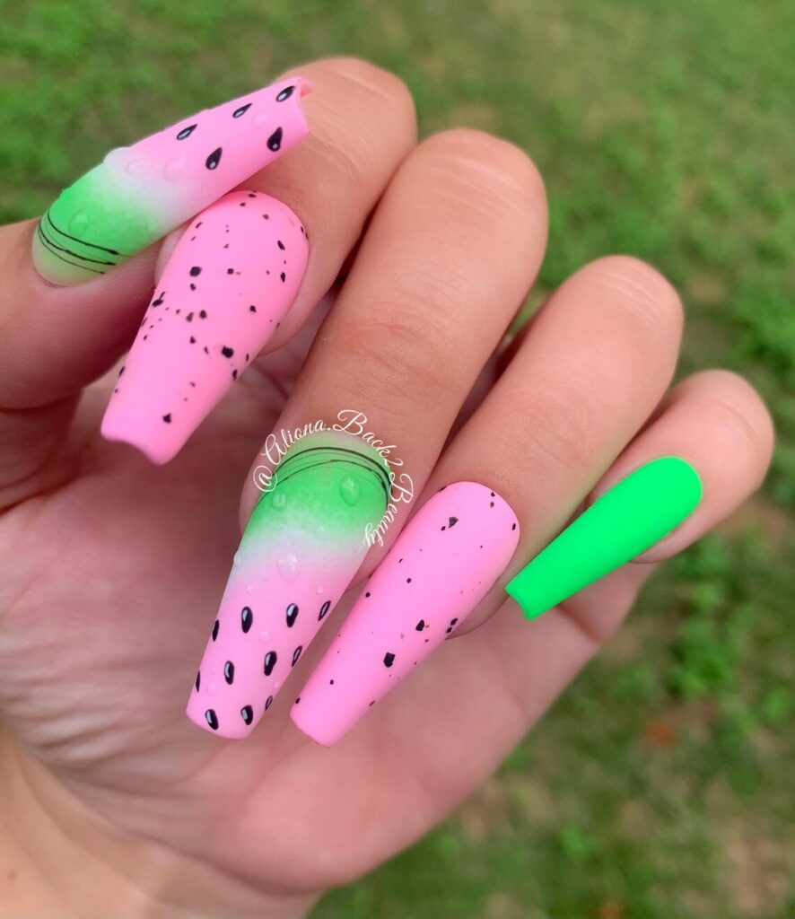 12-Pink Ombre Watermelon Nails