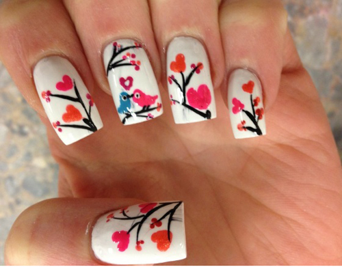 Love Birds Heart Nail Art