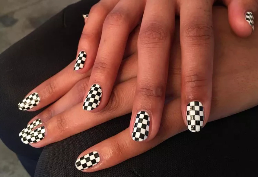 black and white checkered nails