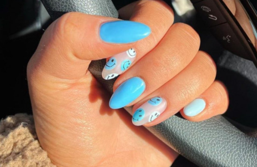 blue smiley face nail designs