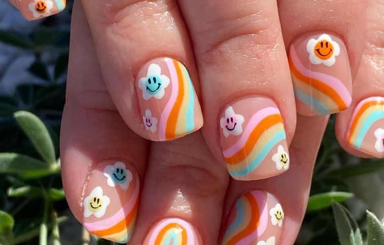 flower smiley face nail design