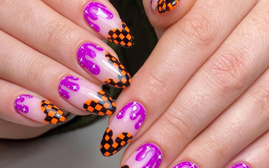 halloween checkered nails