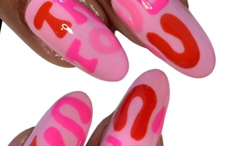 hot pink abstract letters nails