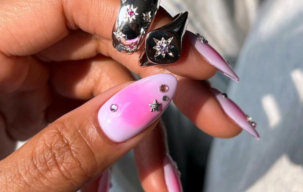 hot pink and purple aura nails