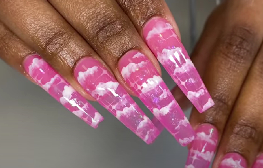 hot pink cloud nails