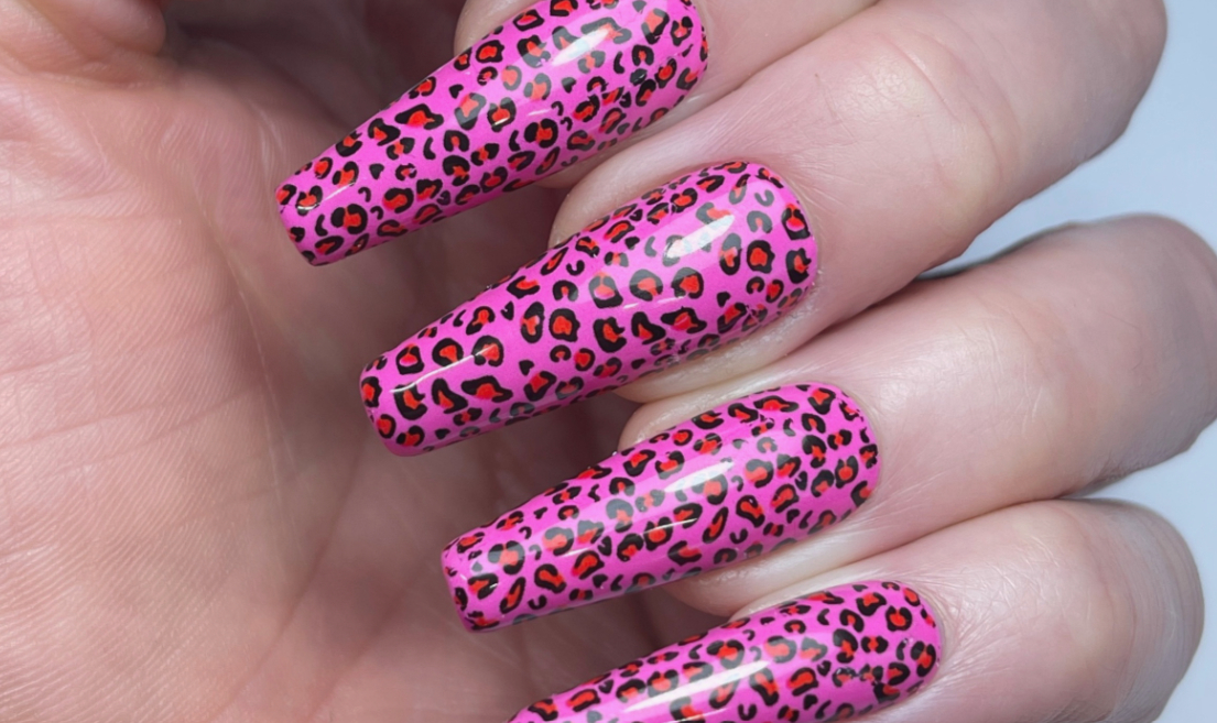 pink animal print nails