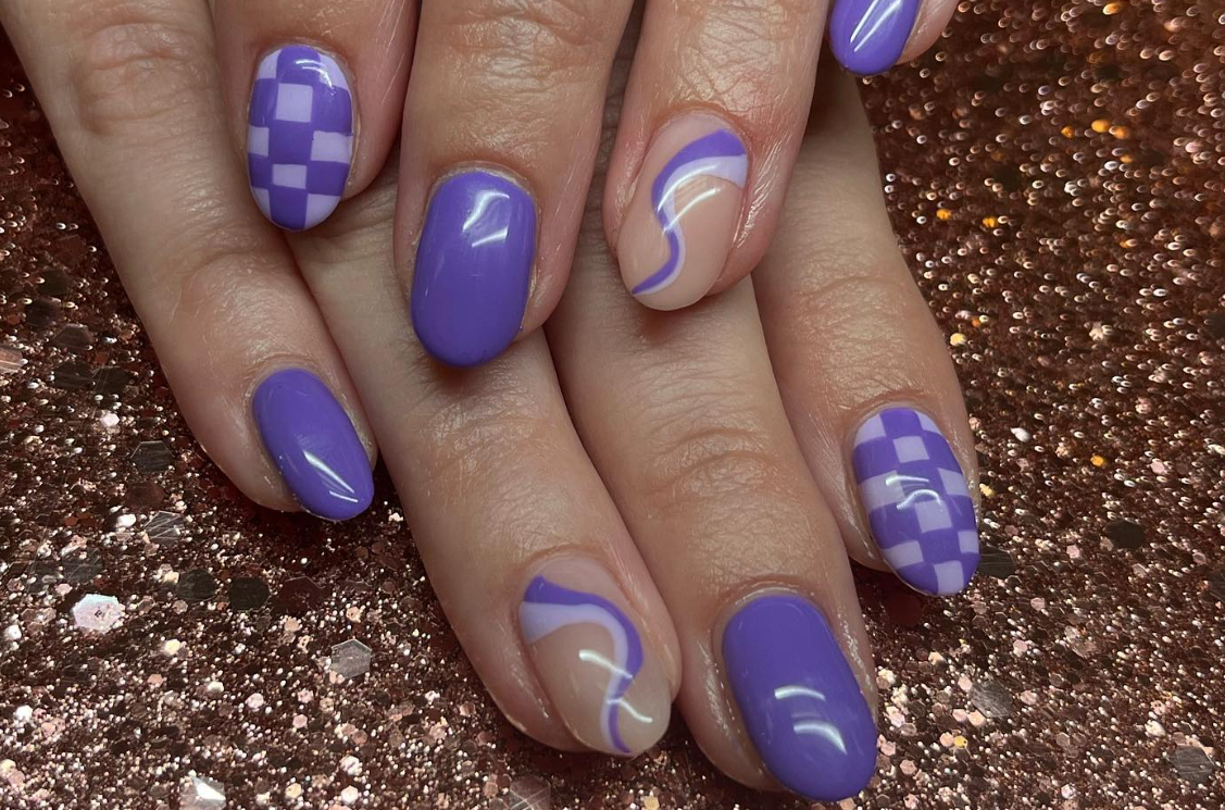 purple checkered nails