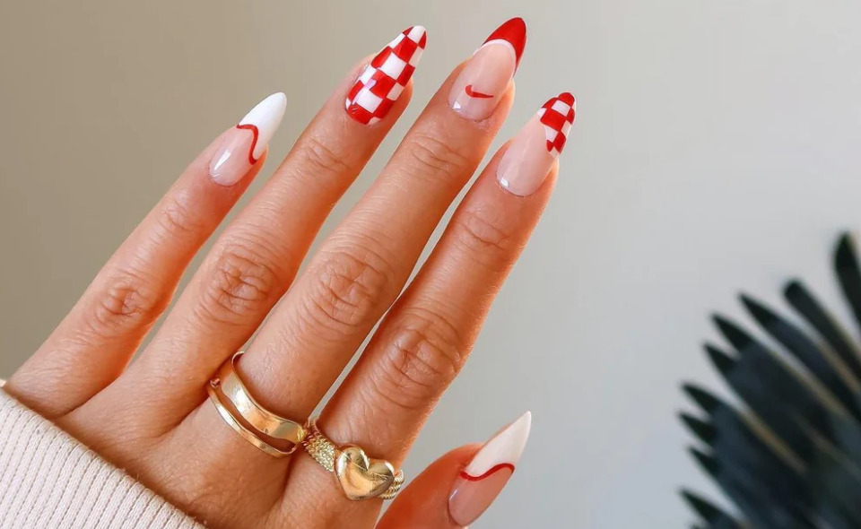 red and white checkered nails