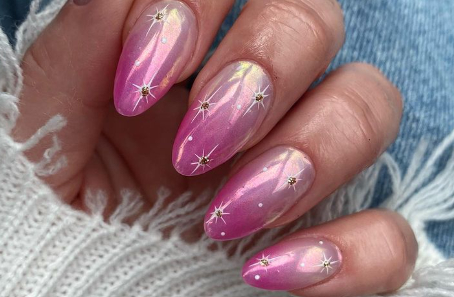 silver and hot pink ombre nails