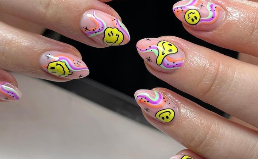 wavy smiley face nail design