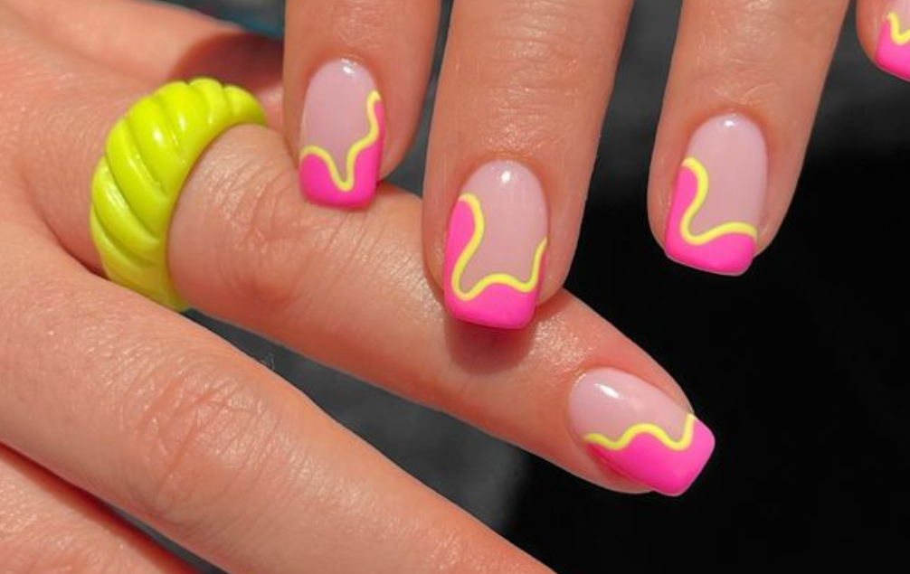 yellow and hot pink nails