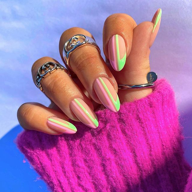 cute nails, cue nails acrylic, cute nails for summer, cute nail designs, cute nail ideas, cute nail art, pink nails, green nails, abstract nails, Line art nails