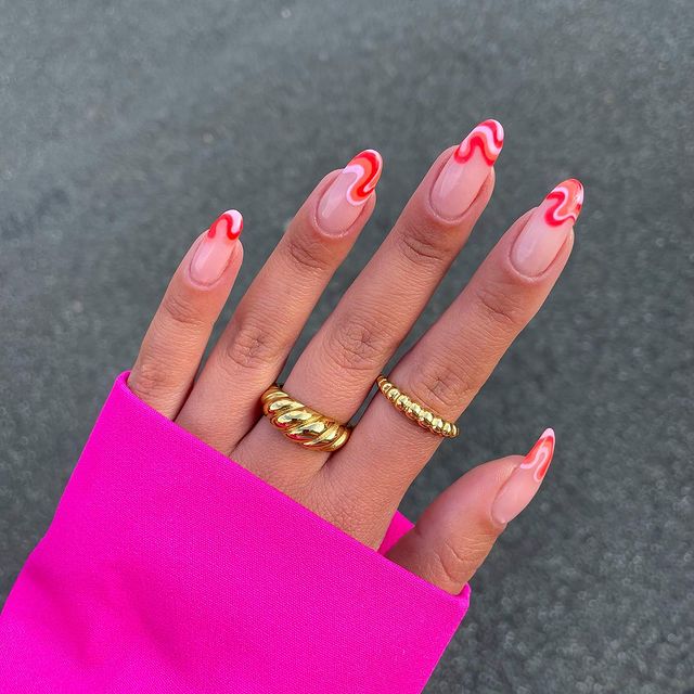 cute nails, cue nails acrylic, cute nails for summer, cute nail designs, cute nail ideas, cute nail art, swirl nails, swirl nail art, swirl nail ideas, red nails, pink nails