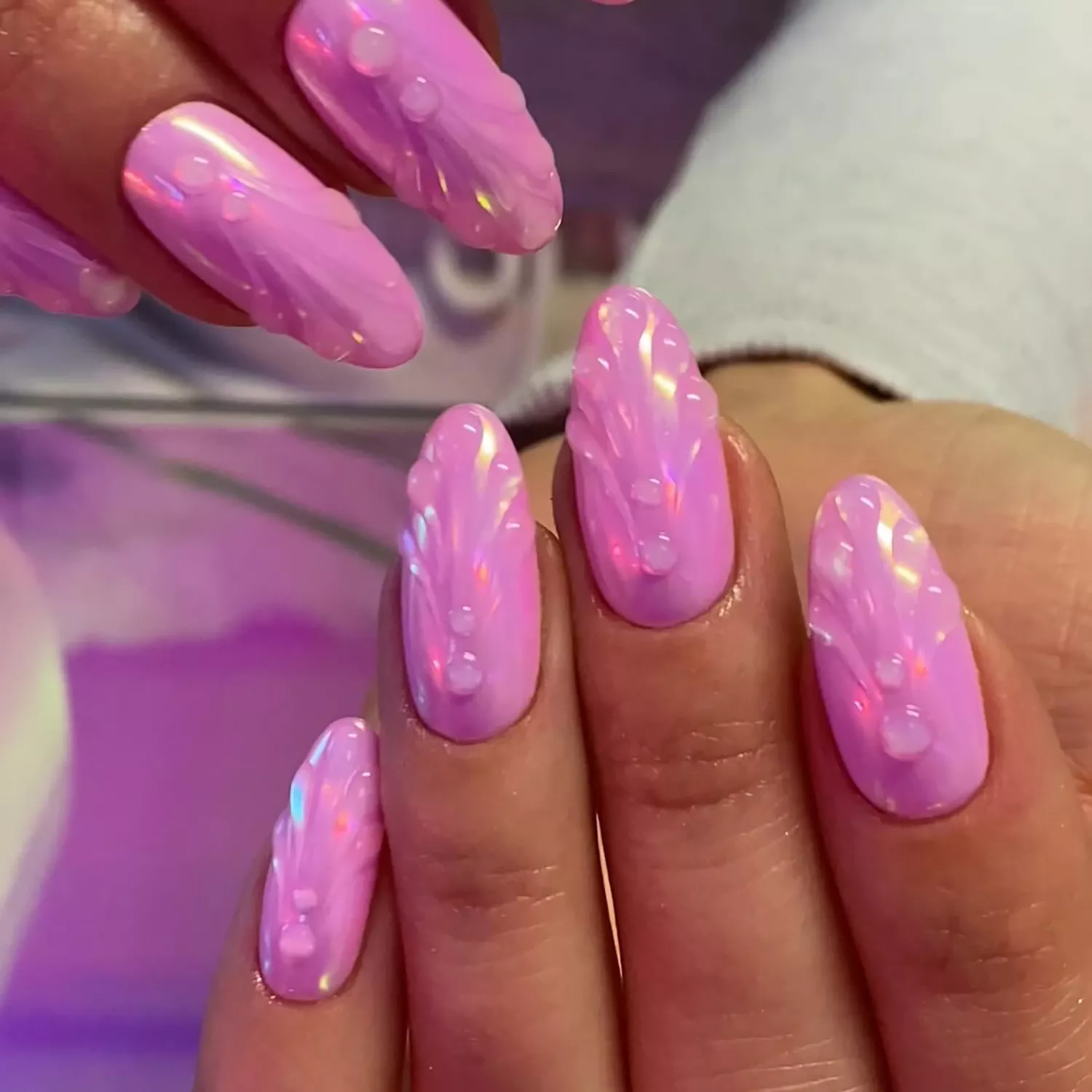 Barbie pink seashell nails