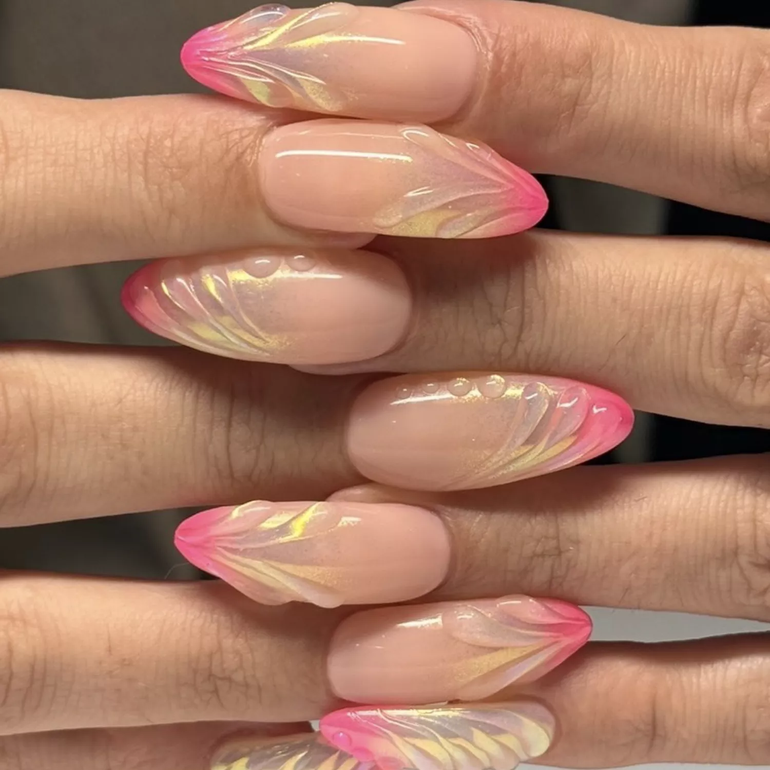 seashell nails with pink tips