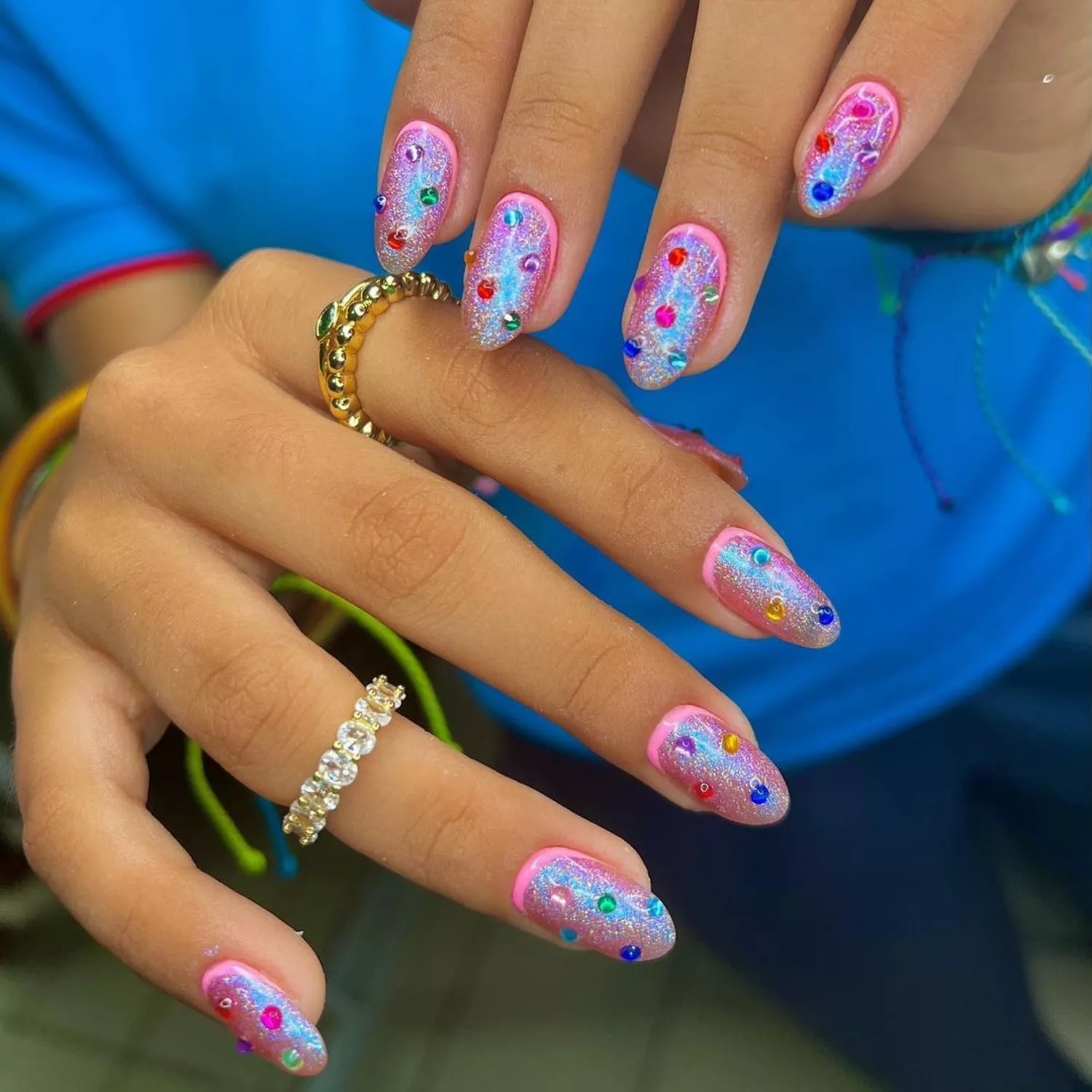 Jelly Studded Pink Glitter Nails