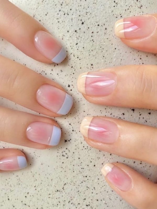 Korean blush nails and French tips combo