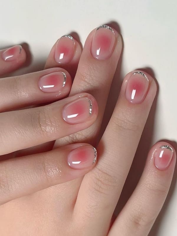 Korean blush nails and French tips combo