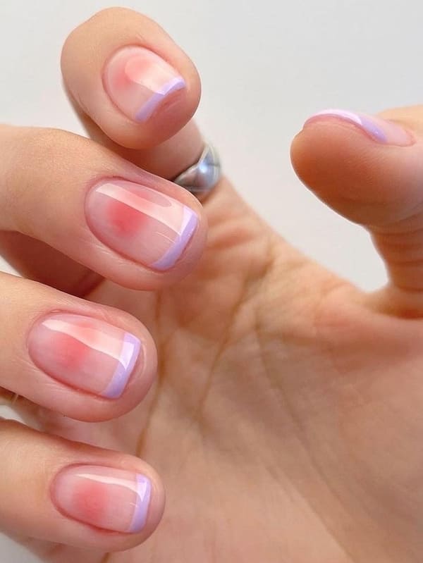 Korean blush nails and French tips combo