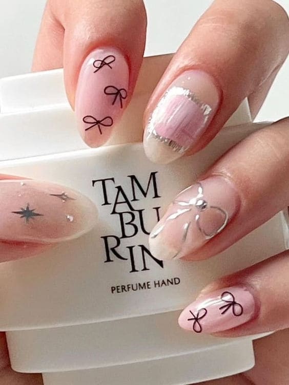 Korean bow nails: balletcore