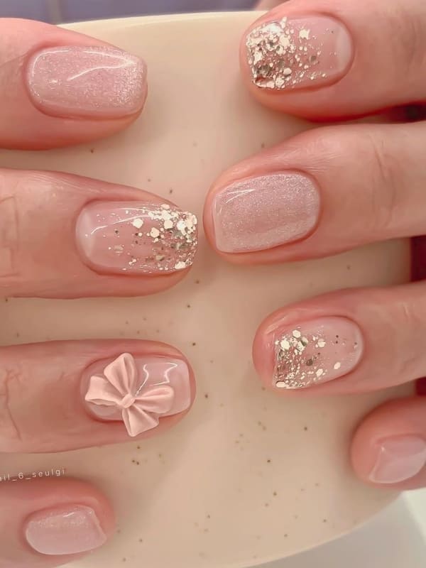 Korean bow nails: balletcore