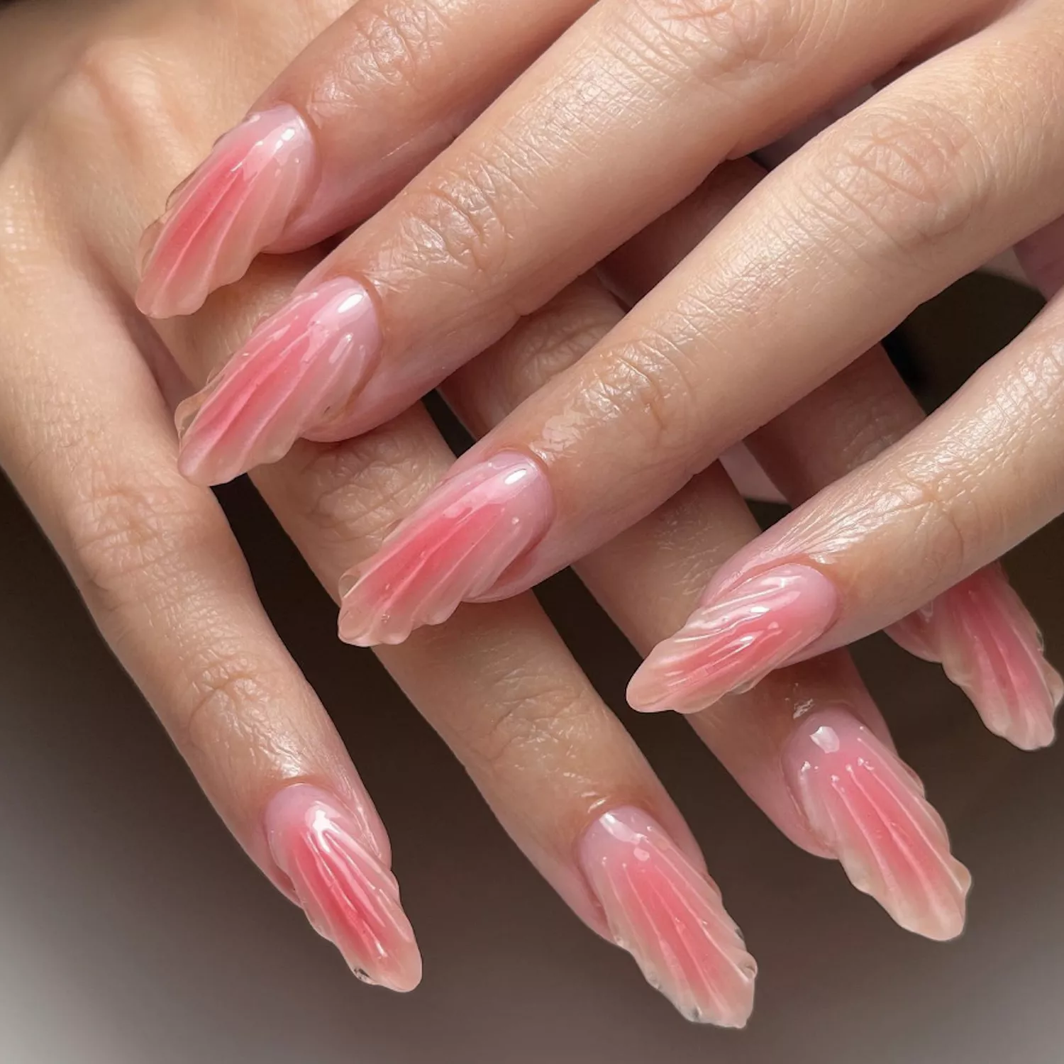 seashell nails in peachy pink