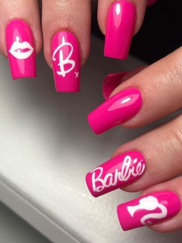 Barbie pink nails: Barbie logo