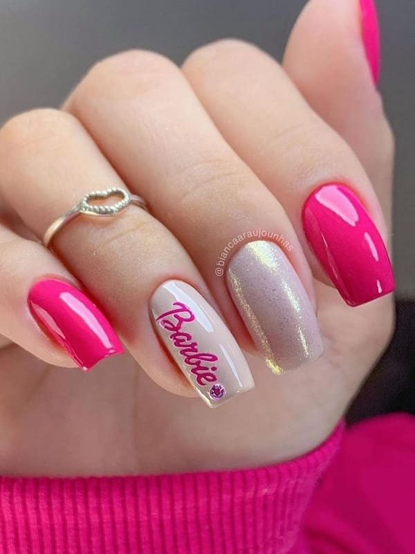 Barbie pink nails: Barbie logo