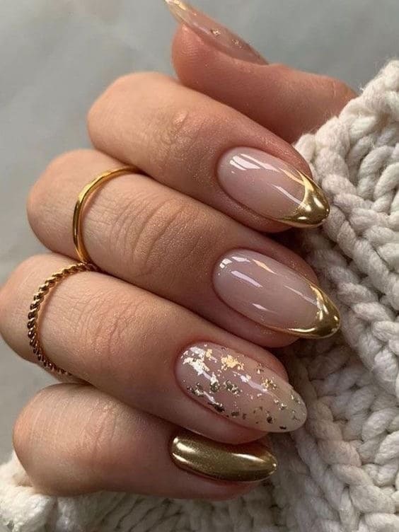 classy gold nails: chrome French tips