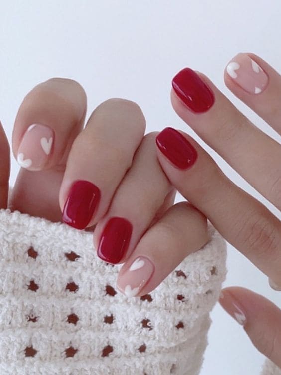 cute Korean heart nail design: red heart accent