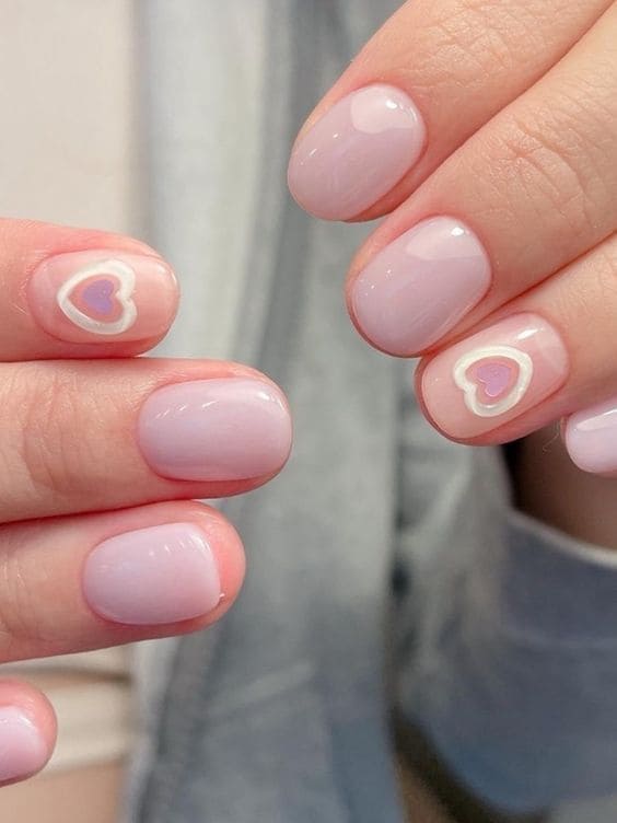 cute Korean heart nail design: baby pink 