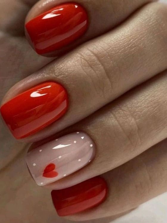 cute heart nails: red accent