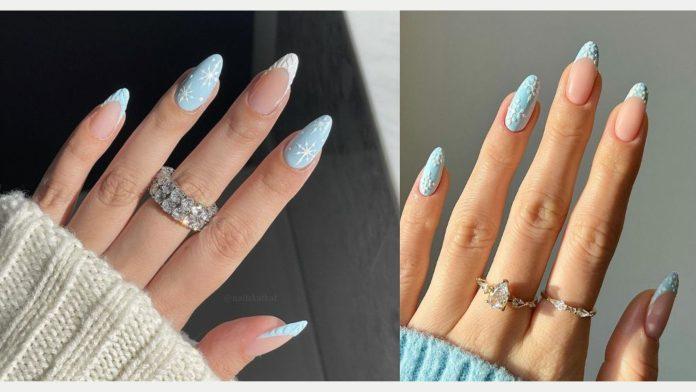 Mẫu nail giáng sinh màu xanh dương