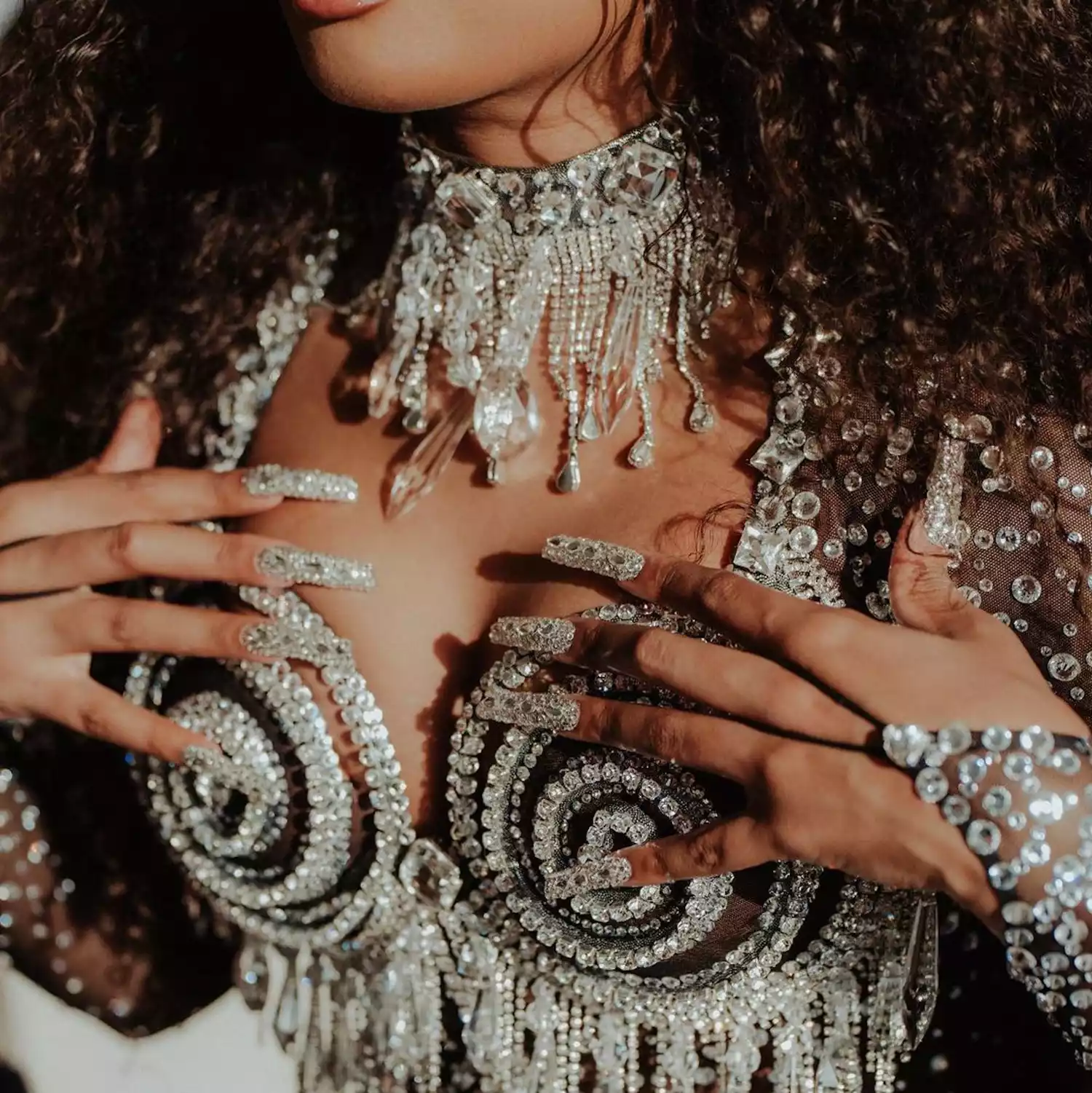 crystal nails on megan thee stallion