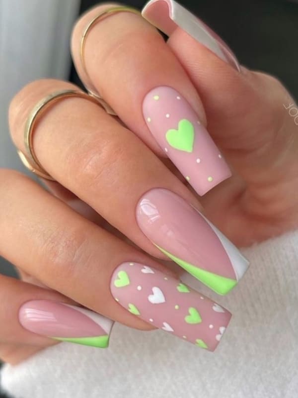 cute heart accent nail design