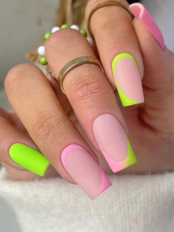 light pink and lime nails 