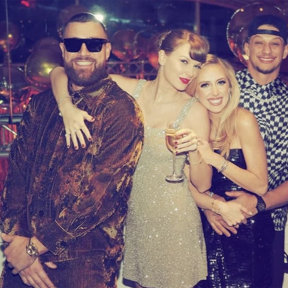 Travis Kelce and Taylor Swift spend New Year's with Patrick Mahomes and his wife Brittany Mahomes.